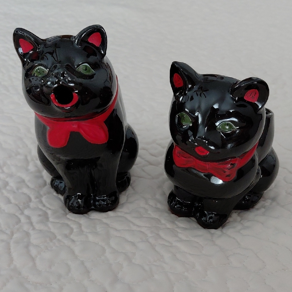Vintage Black Cat Ceramic Creamer and Sugar Jar by Shafford